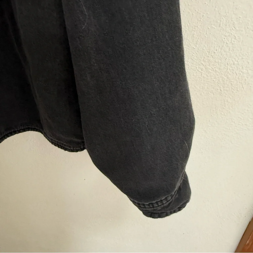 American Eagle Outfitters Distressed Black Jacket with Red Plaid Interior